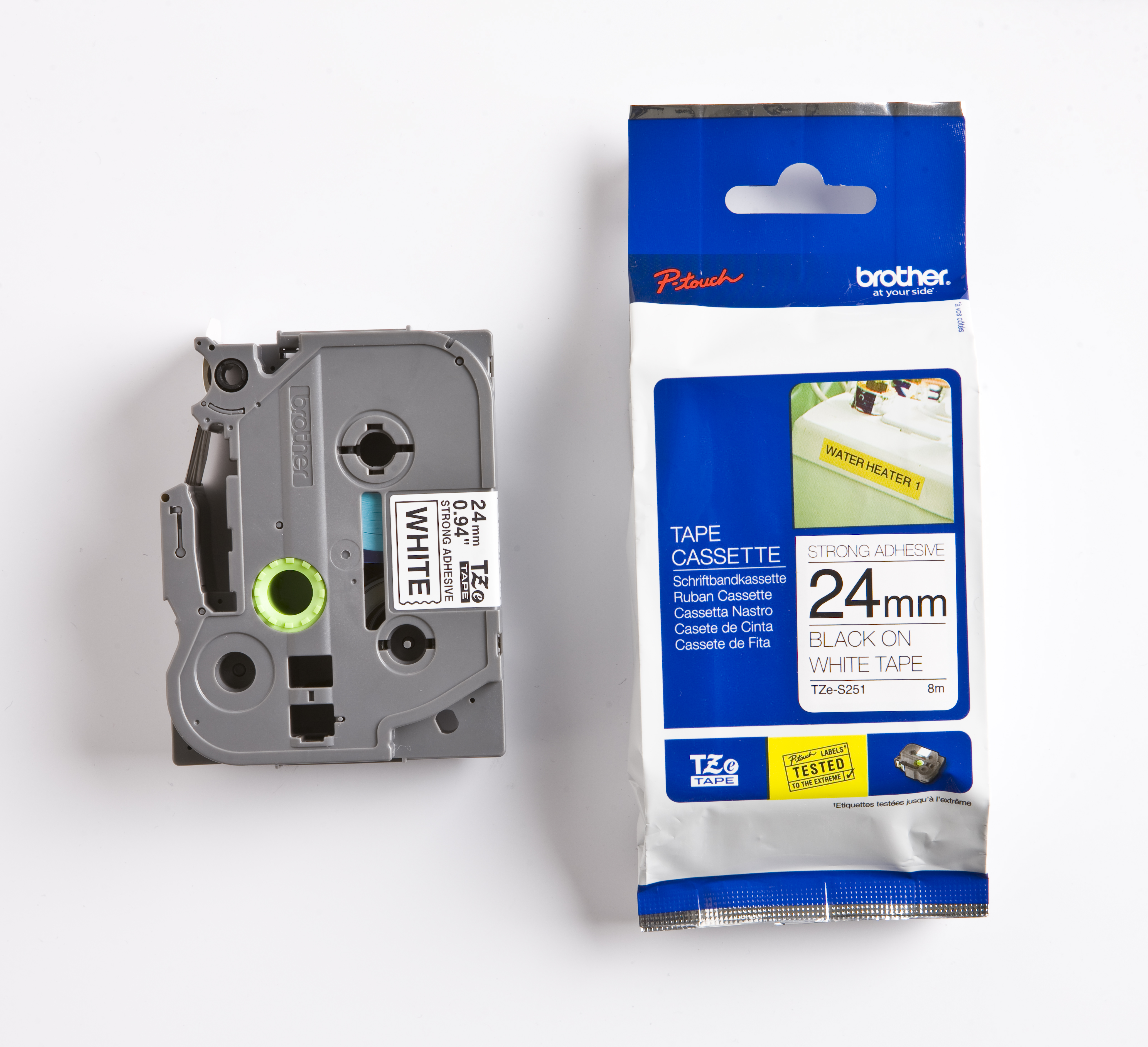 STRONG ADHESIVE - Black on White 24MMX8MTR TAPE    